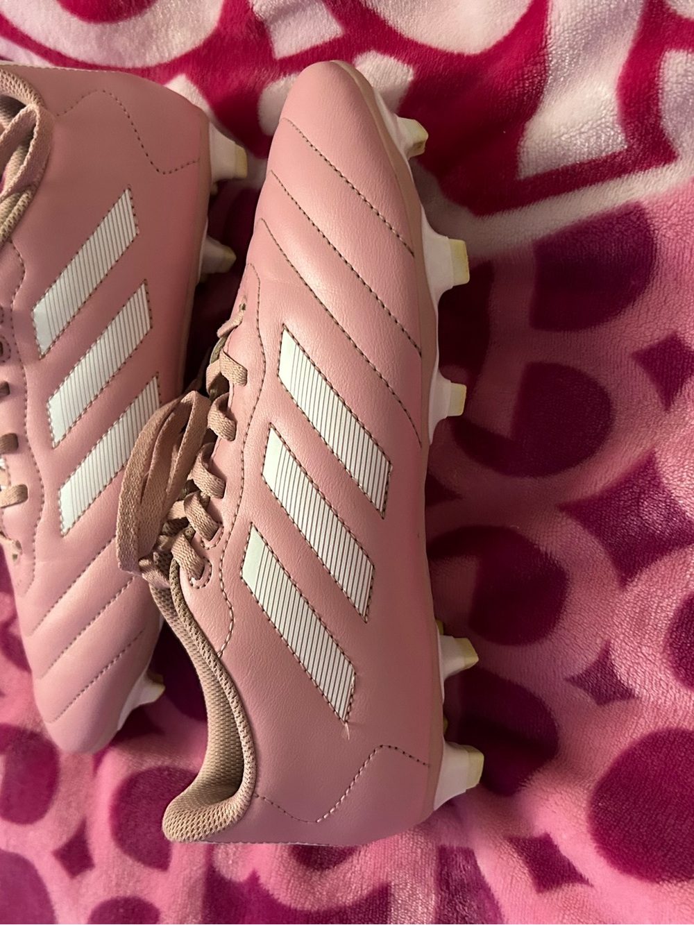 adidas Pink Women’s Soccer Cleats with White Stripes